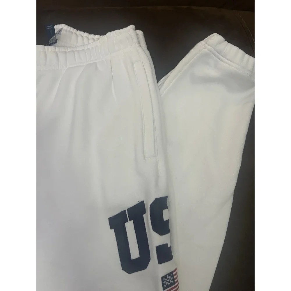 Polo Ralph Lauren Flag Fleece Hoodie & Pants White  USA Embroidered Men's 2PC